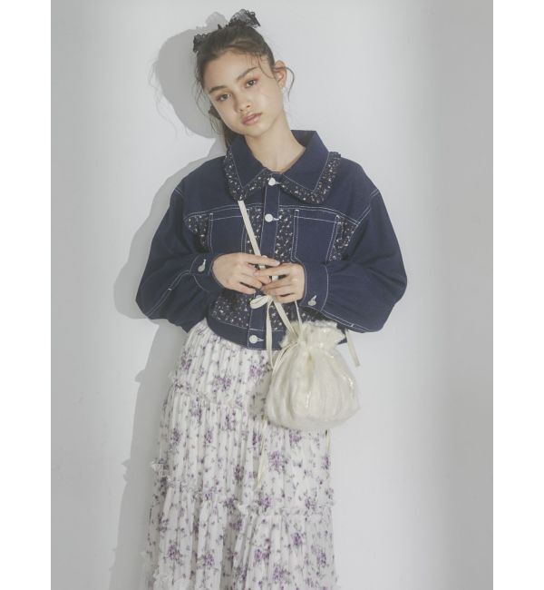 merry jenny「【セットアップ着用可能】petit flowerコンビデニムジャケット」|デニムジャケット|