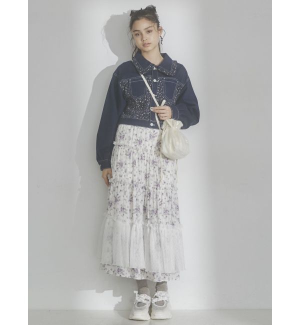 merry jenny「【セットアップ着用可能】petit flowerコンビデニムジャケット」|デニムジャケット|