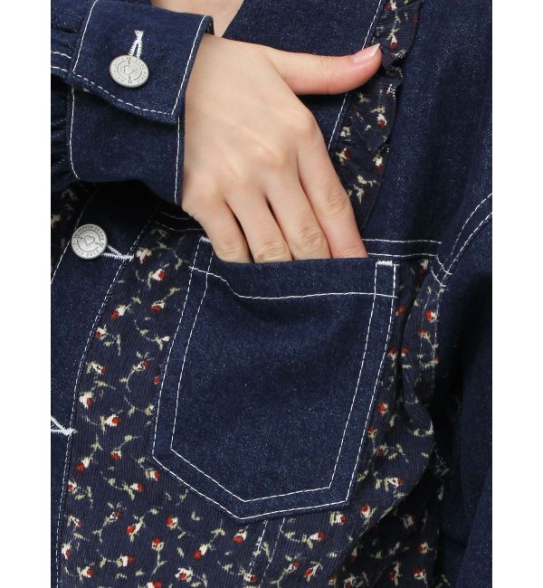 merry jenny「【セットアップ着用可能】petit flowerコンビデニムジャケット」|デニムジャケット|
