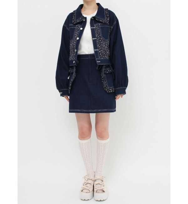 merry jenny「【セットアップ着用可能】petit flowerコンビデニムジャケット」|デニムジャケット|