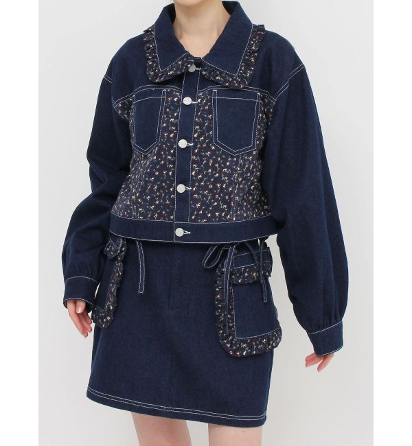 merry jenny「【セットアップ着用可能】petit flowerコンビデニムジャケット」|デニムジャケット|