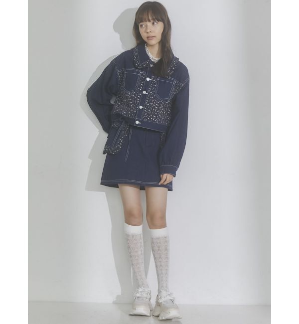 merry jenny「【セットアップ着用可能】petit flowerコンビデニムジャケット」|デニムジャケット|