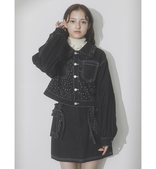 merry jenny「【セットアップ着用可能】petit flowerコンビデニムジャケット」|デニムジャケット|