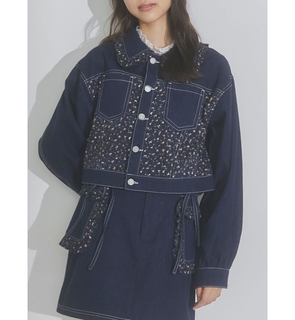 merry jenny「【セットアップ着用可能】petit flowerコンビデニムジャケット」|デニムジャケット|インディゴ