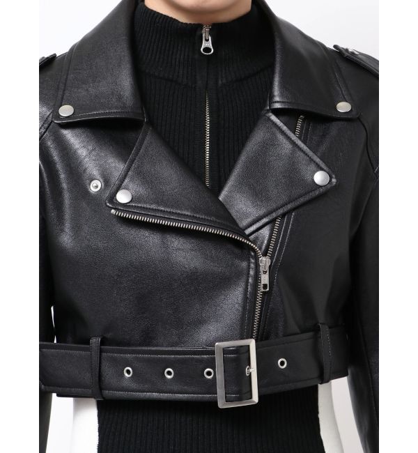 GYDA「Fake leather shortジャケット」|ライダースジャケット|