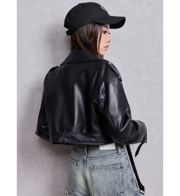 GYDA「Fake leather shortジャケット」|ライダースジャケット|