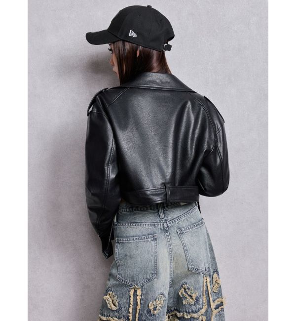 GYDA「Fake leather shortジャケット」|ライダースジャケット|