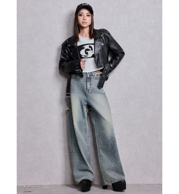 GYDA「Fake leather shortジャケット」|ライダースジャケット|