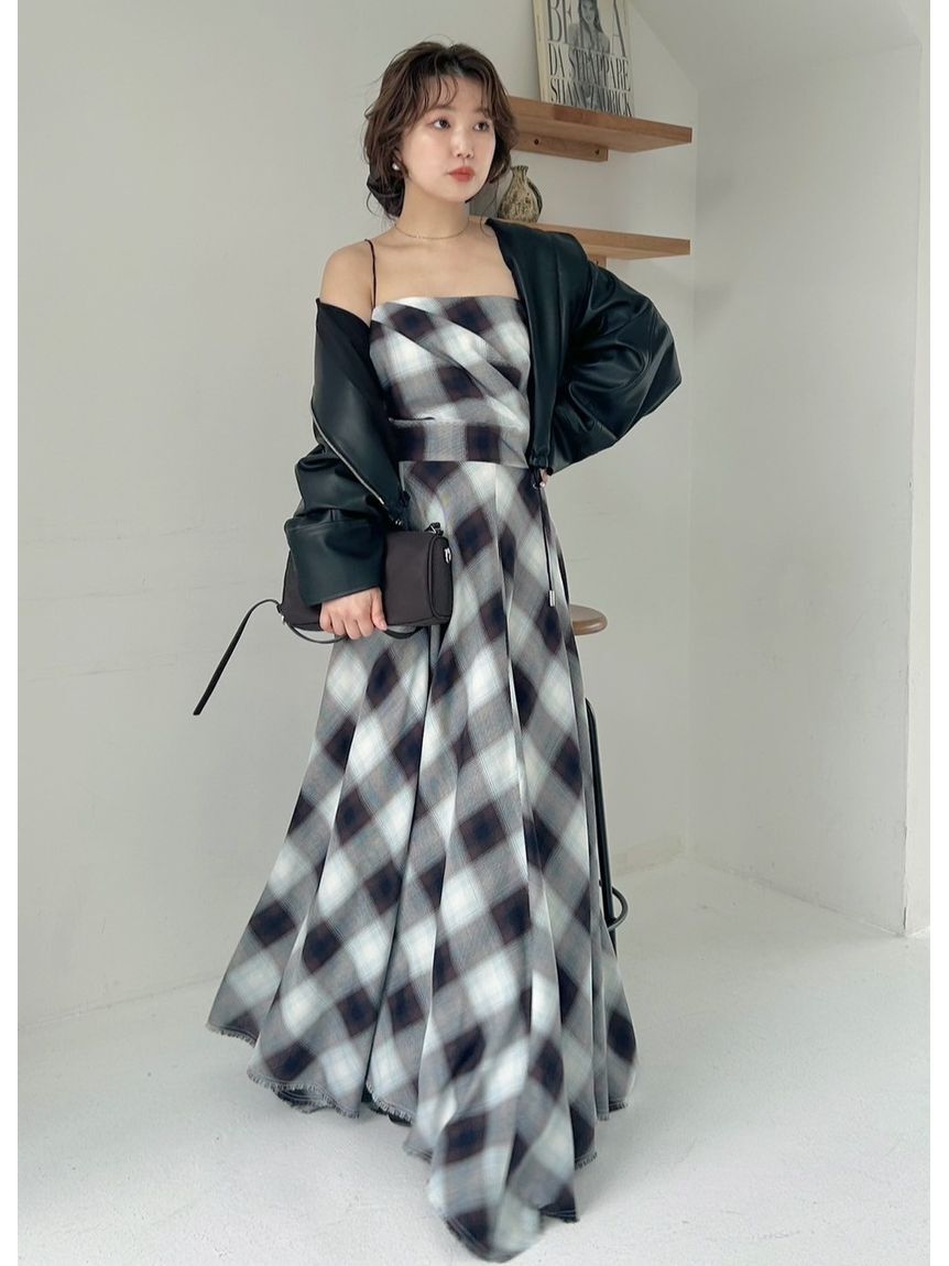 FRAY I.D「オンブレチェックアシメヘムキャミドレス」|ドレス|