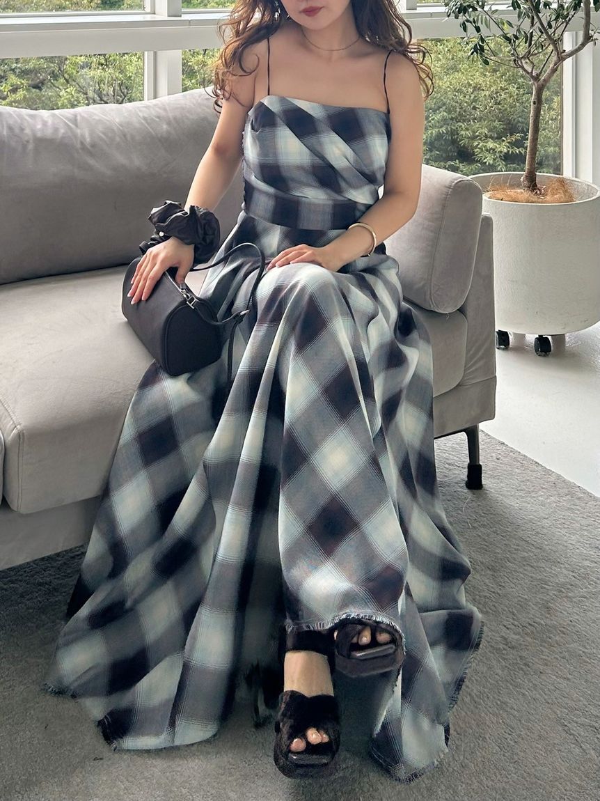 FRAY I.D「オンブレチェックアシメヘムキャミドレス」|ドレス|