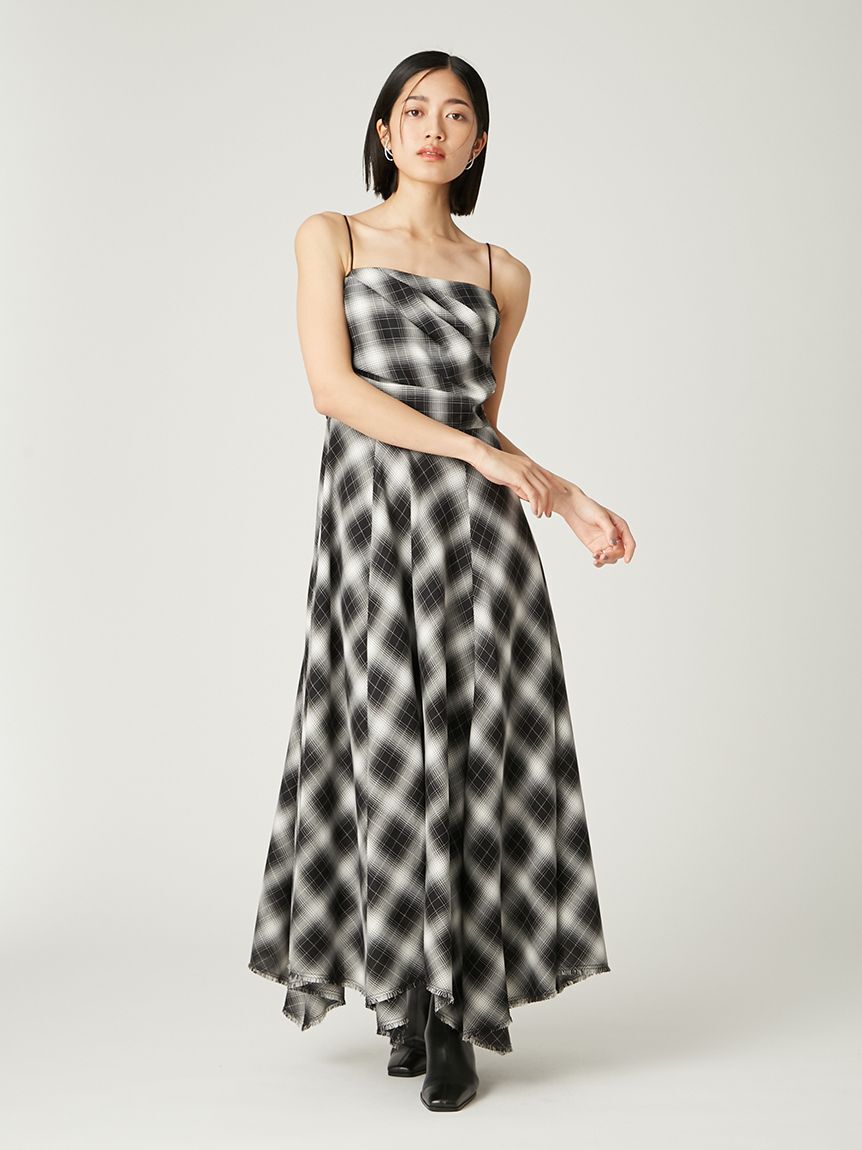 FRAY I.D「オンブレチェックアシメヘムキャミドレス」|ドレス|