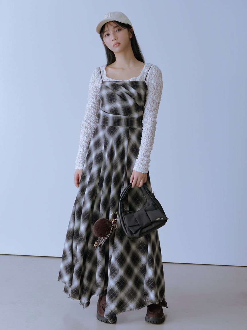 FRAY I.D「オンブレチェックアシメヘムキャミドレス」|ドレス|