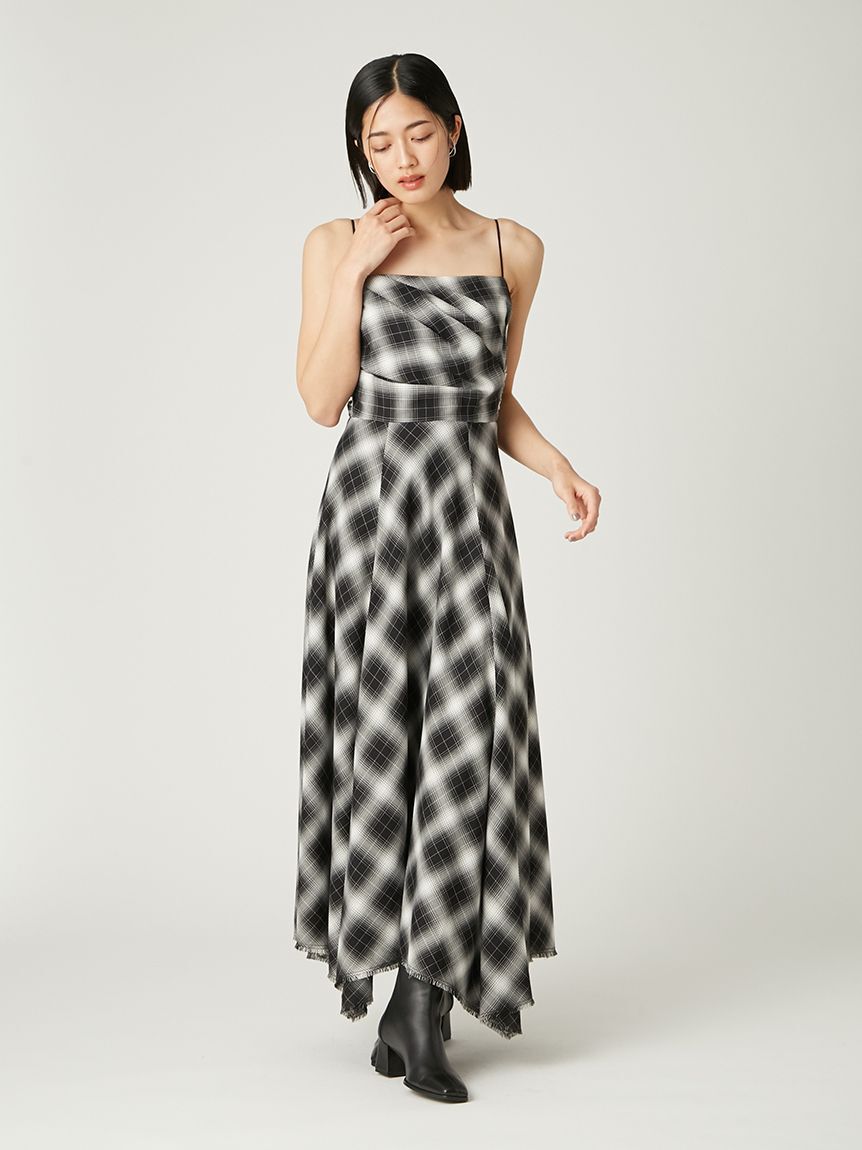 FRAY I.D「オンブレチェックアシメヘムキャミドレス」|ドレス|