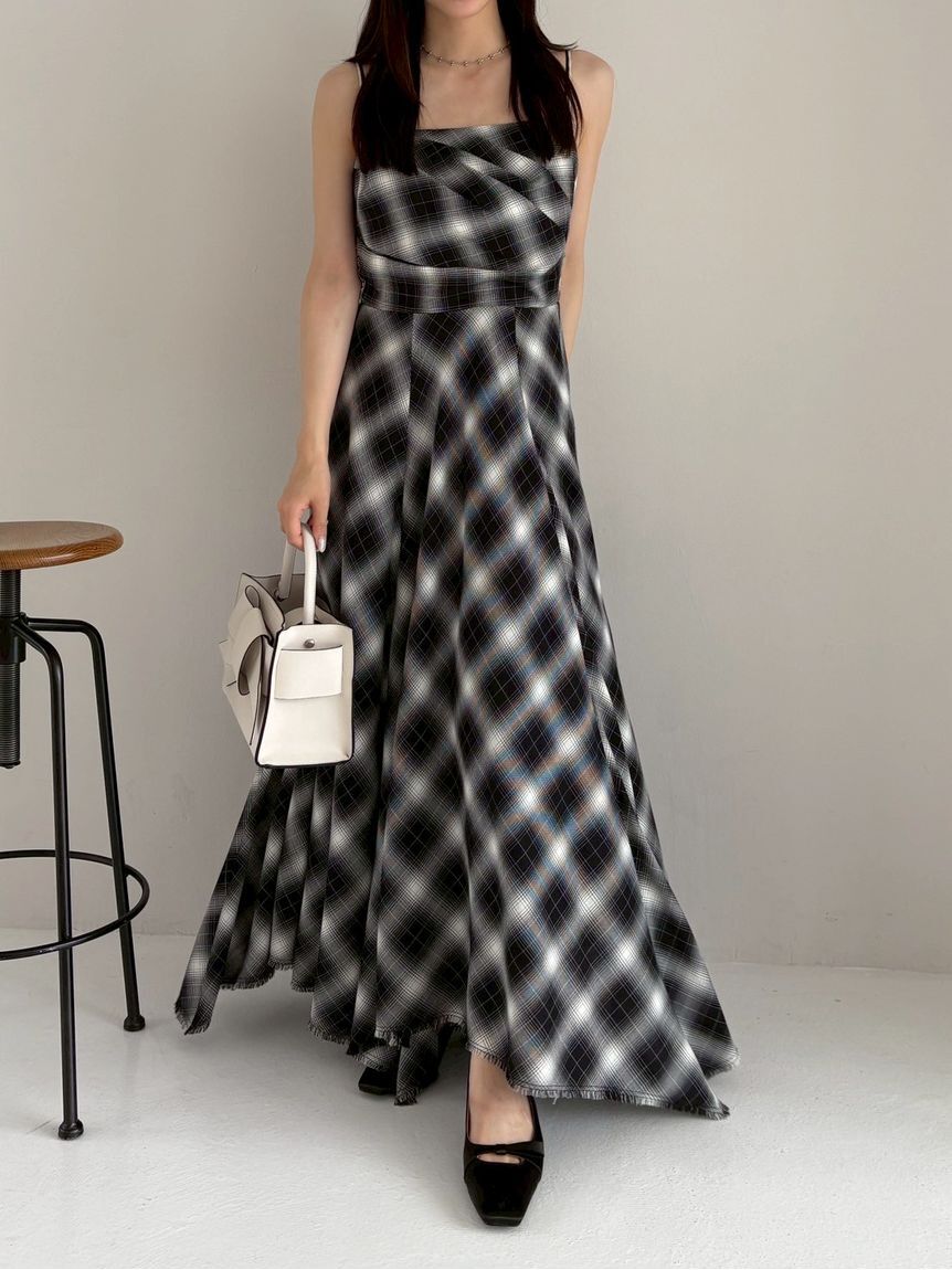 FRAY I.D「オンブレチェックアシメヘムキャミドレス」|ドレス|