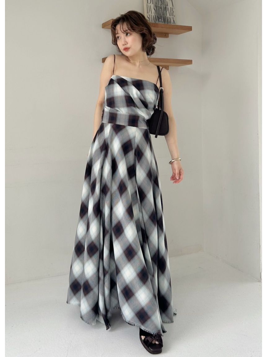 FRAY I.D「オンブレチェックアシメヘムキャミドレス」|ドレス|MNT