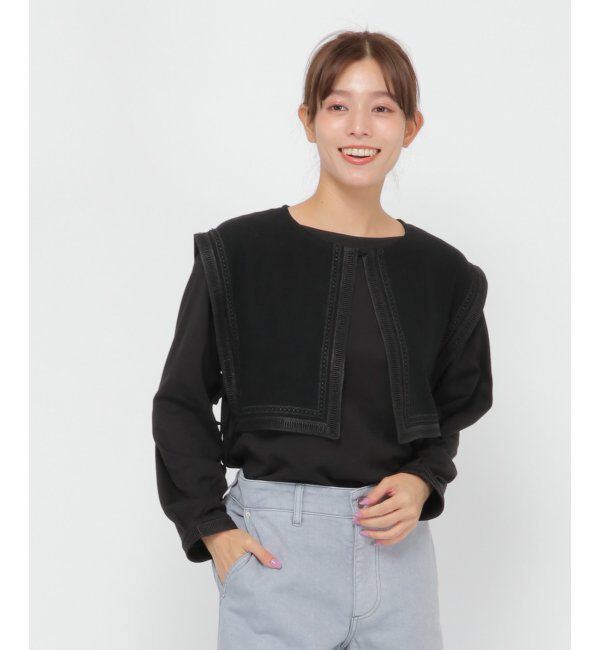 Lbc with Life「つけ襟付き刺繍ロンT」|その他|ブラック