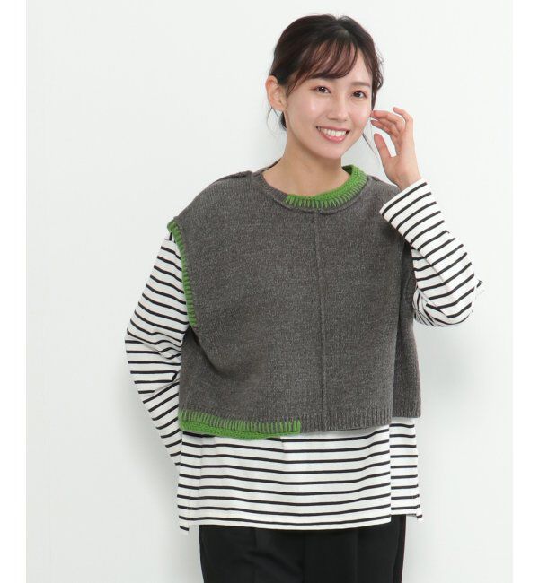 Lbc with Life「アシメハンドステッチニットベスト」|ニット・セーター|