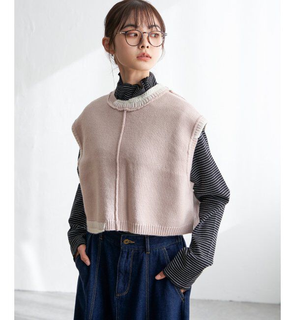 Lbc with Life「アシメハンドステッチニットベスト」|ニット・セーター|ピンク