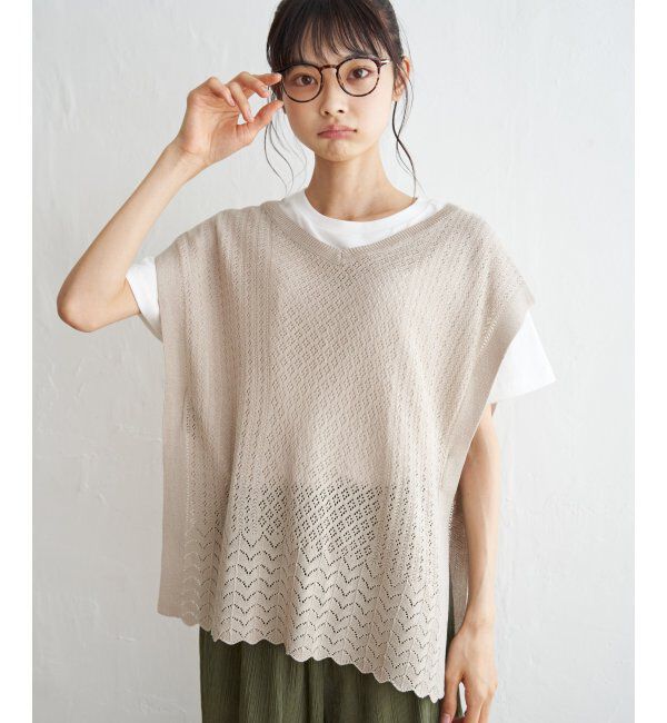 Lbc with Life「透かし編み裾スカラップベスト」|ニット・セーター|