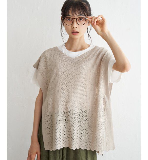 Lbc with Life「透かし編み裾スカラップベスト」|ニット・セーター|