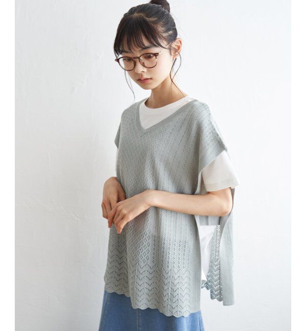 Lbc with Life「透かし編み裾スカラップベスト」|ニット・セーター|