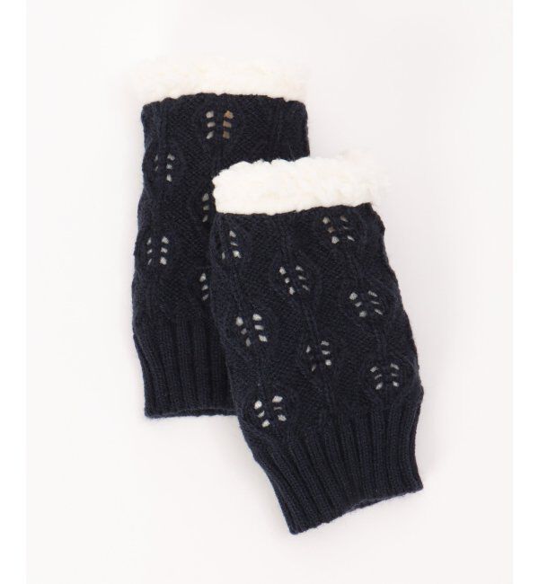 Lbc with Life「木の葉柄ハンドウォーマー」|手袋|ネイビー