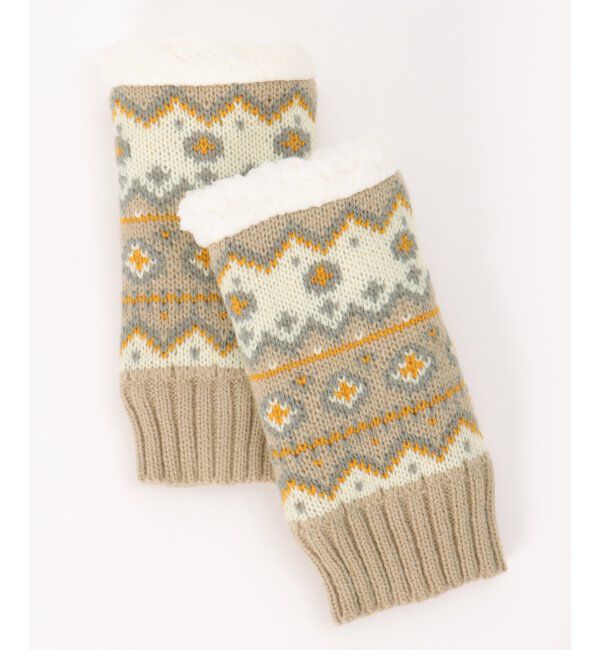 Lbc with Life「ノルディック柄ハンドウォーマー」|手袋|ベージュ