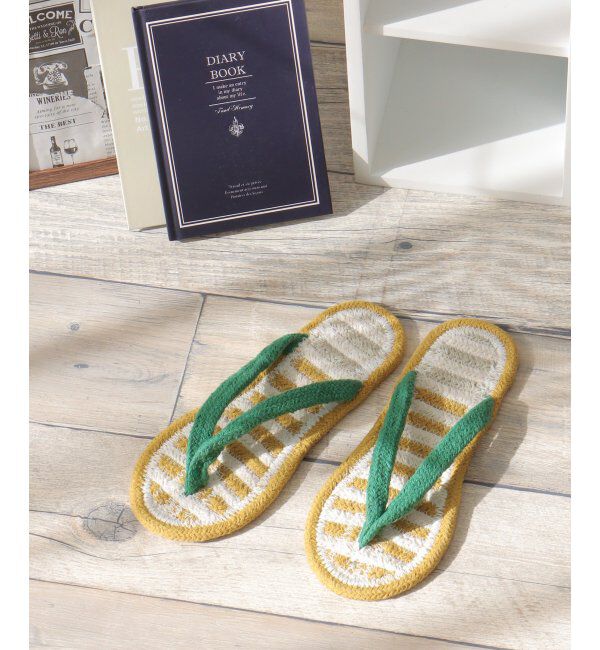 Lbc with Life「ボーダー柄コットンサンダル」|ルームシューズ|イエロー