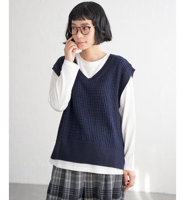Lbc with Life「【2点セット】ブークレMIXニットアンサンブル」|ニット・セーター|ネイビー