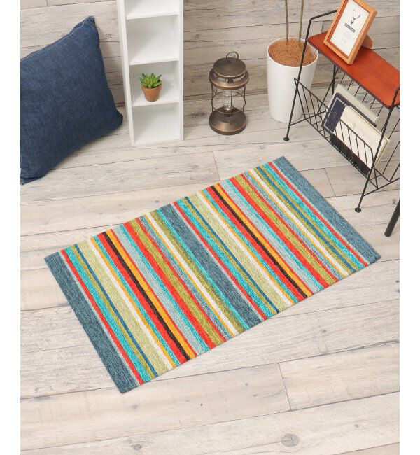 Lbc with Life「シェニールストライプマット 50&times;85」|クッション・クッションカバー|ブルー