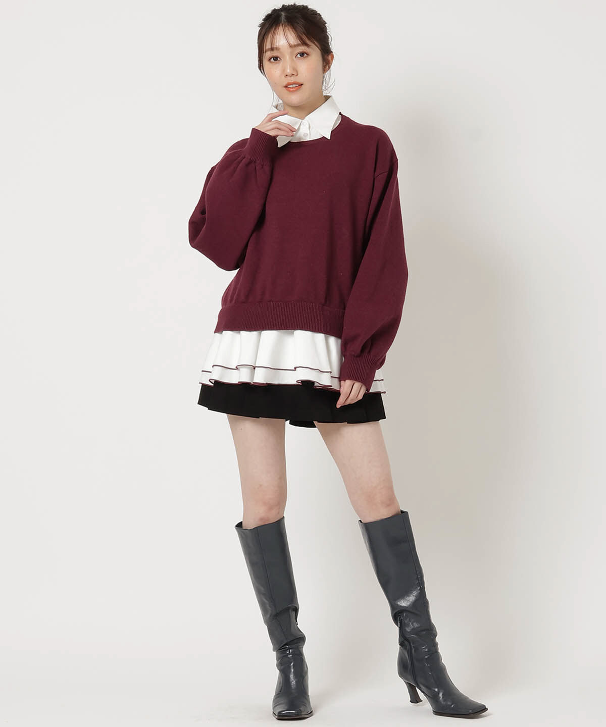 REDYAZEL「フリルドッキングニットトップス」|ニット・セーター|