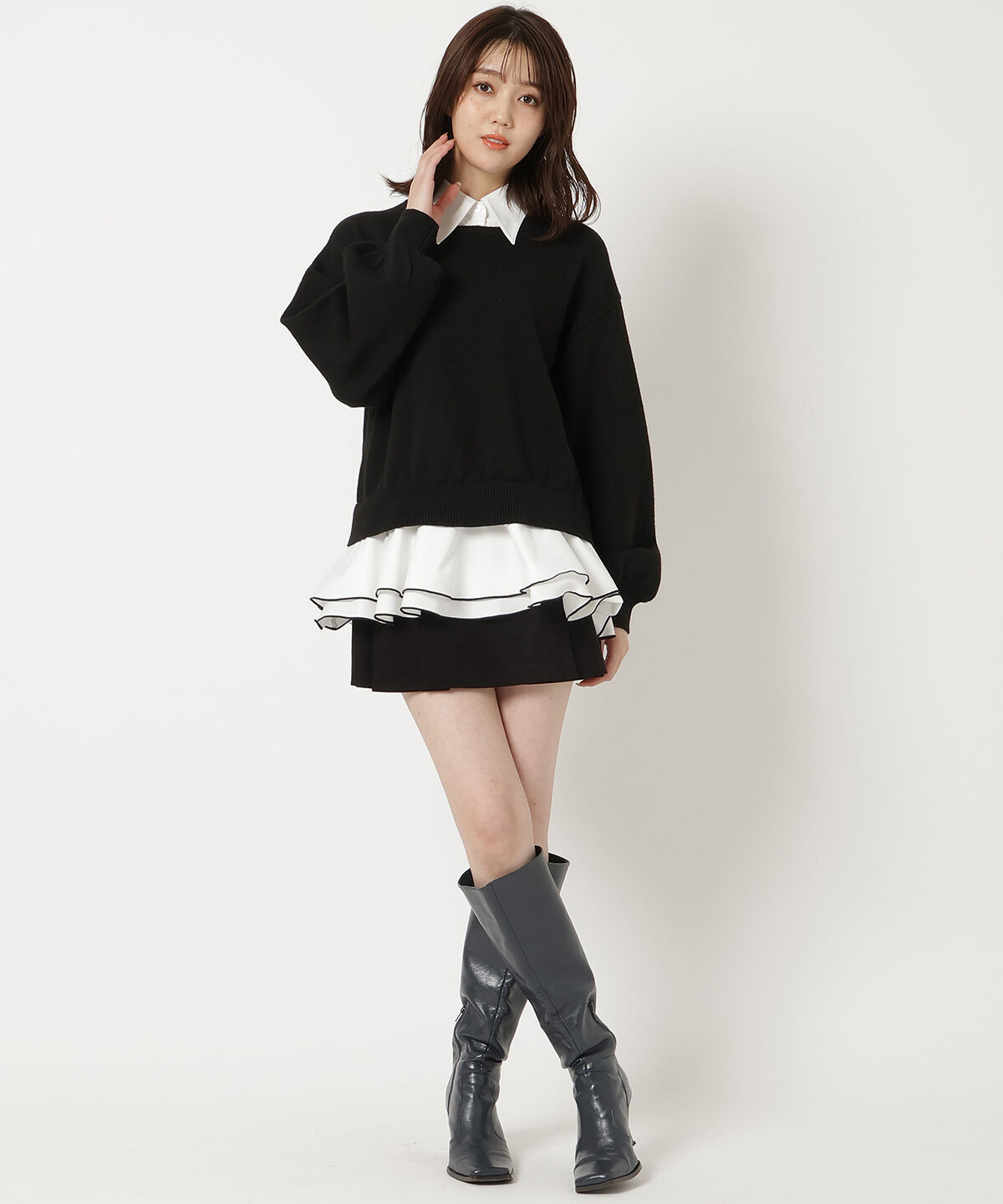 REDYAZEL「フリルドッキングニットトップス」|ニット・セーター|