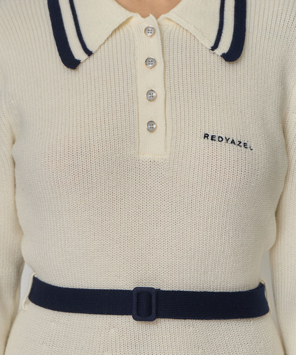 REDYAZEL「バイカラーポロニットロングスリーブミニワンピース」|ワンピース|