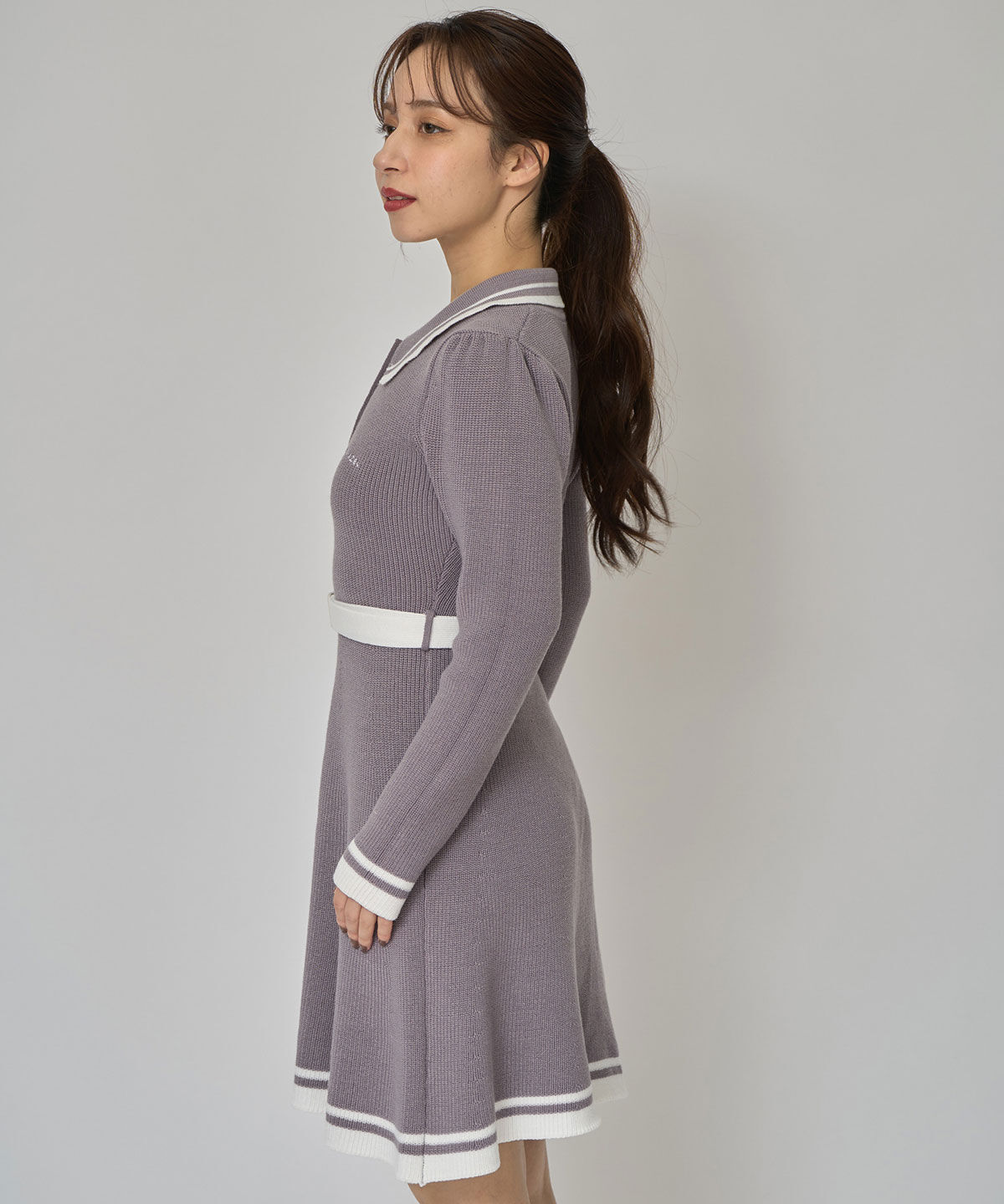 REDYAZEL「バイカラーポロニットロングスリーブミニワンピース」|ワンピース|