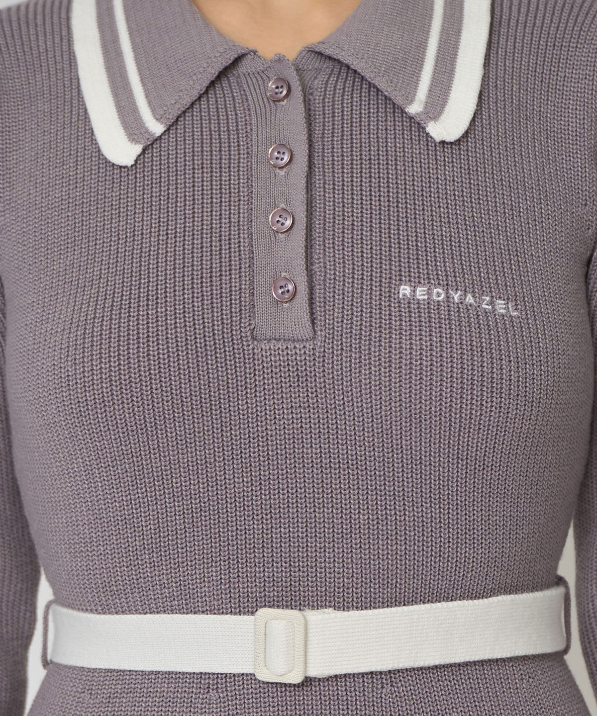 REDYAZEL「バイカラーポロニットロングスリーブミニワンピース」|ワンピース|