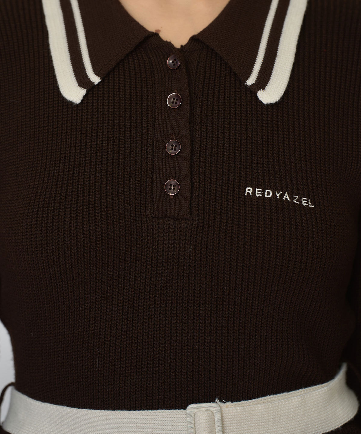 REDYAZEL「バイカラーポロニットロングスリーブミニワンピース」|ワンピース|