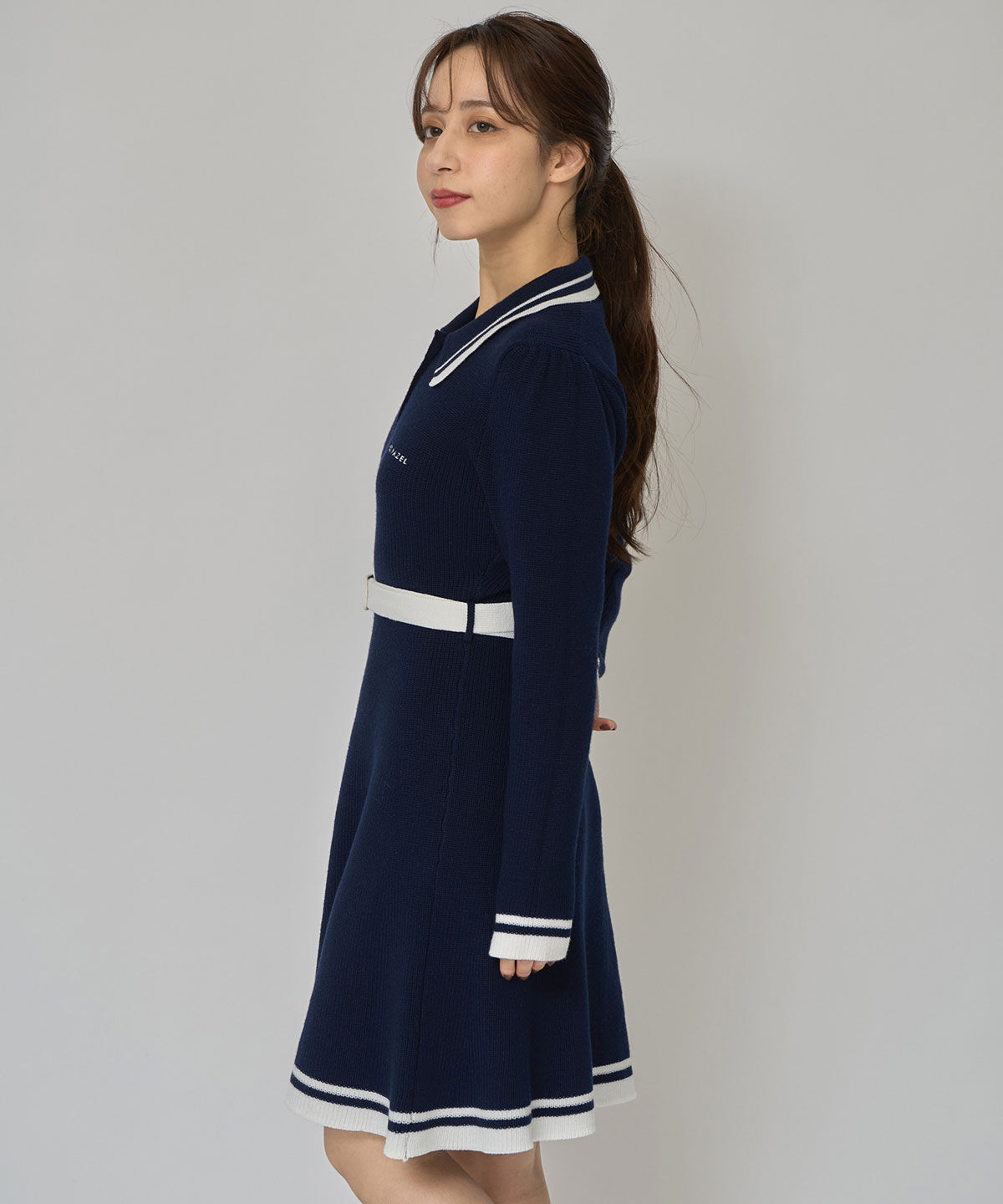 REDYAZEL「バイカラーポロニットロングスリーブミニワンピース」|ワンピース|