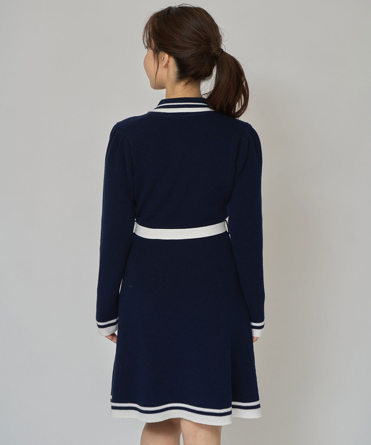 REDYAZEL「バイカラーポロニットロングスリーブミニワンピース」|ワンピース|