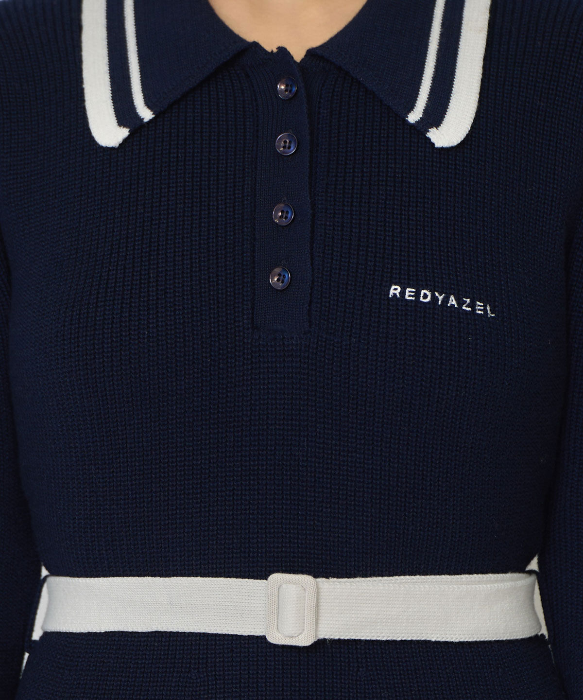 REDYAZEL「バイカラーポロニットロングスリーブミニワンピース」|ワンピース|