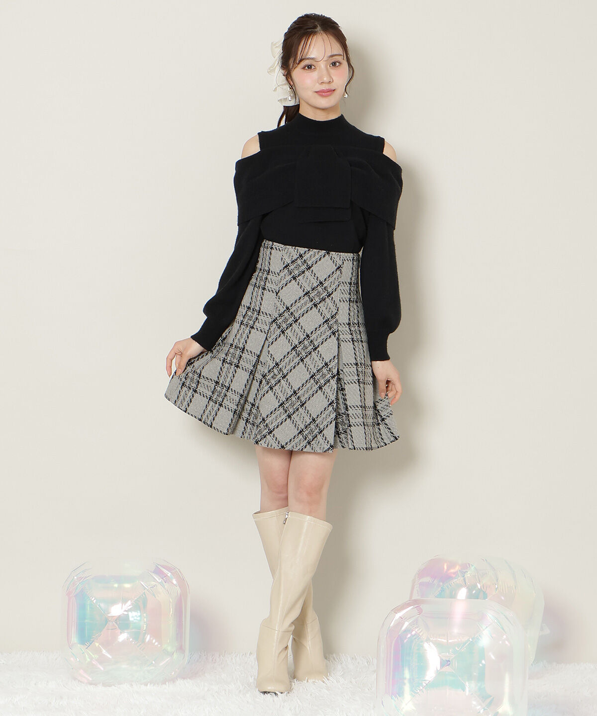 WILLSELECTION「ボックスプリーツミニスカート」|フレア|ｸﾞﾚｰ系ﾁｪｯｸ