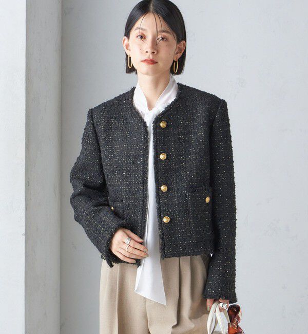 SHIPS for women「GIOLICA: ツイード ノーカラー ジャケット」|ノーカラージャケット|