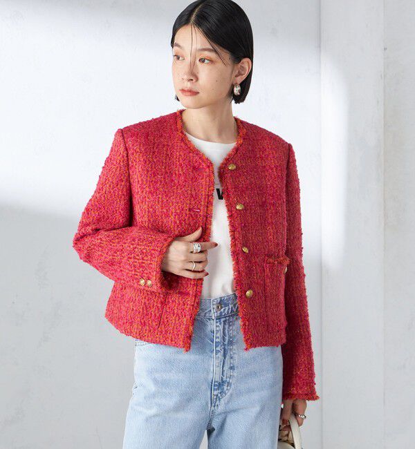 SHIPS for women「GIOLICA: ツイード ノーカラー ジャケット」|ノーカラージャケット|