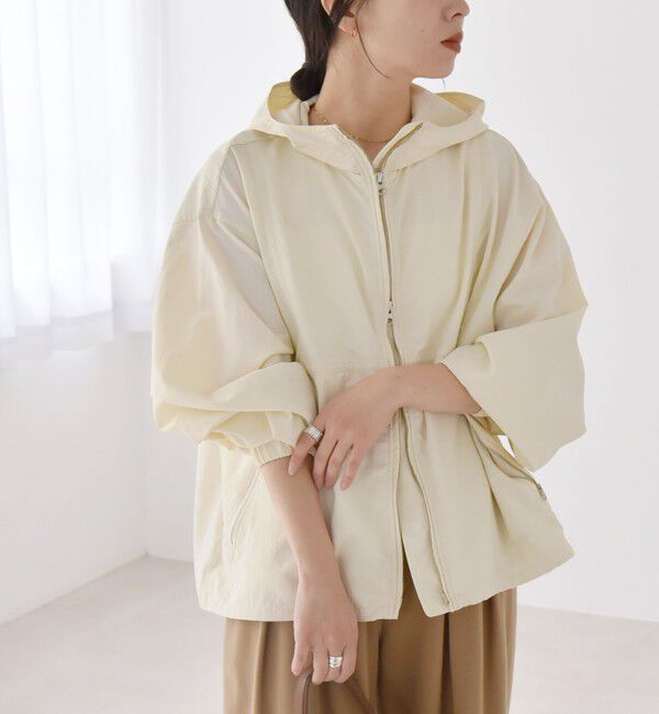 quaranciel「quaranciel:〈洗濯機可能〉ライト フーディー ナイロン ダブルジップ ブルゾン」|ブルゾン・スタジャン|オフホワイト