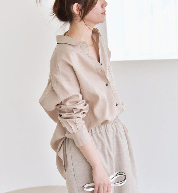 quaranciel「quaranciel:〈洗濯機可能〉リネン ミックス レギュラーカラー ポケット オーバー シャツ」|シャツ・ブラウス|