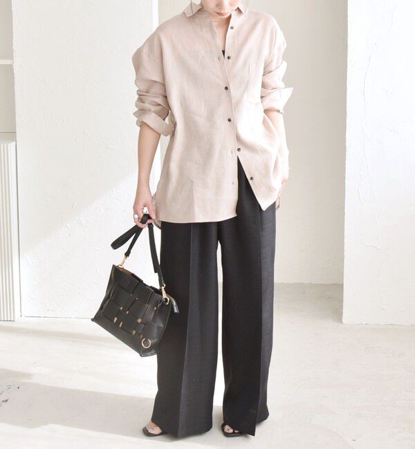 quaranciel「quaranciel:〈洗濯機可能〉リネン ミックス レギュラーカラー ポケット オーバー シャツ」|シャツ・ブラウス|