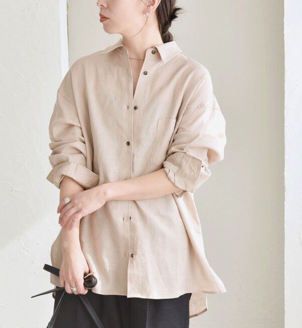 quaranciel「quaranciel:〈洗濯機可能〉リネン ミックス レギュラーカラー ポケット オーバー シャツ」|シャツ・ブラウス|