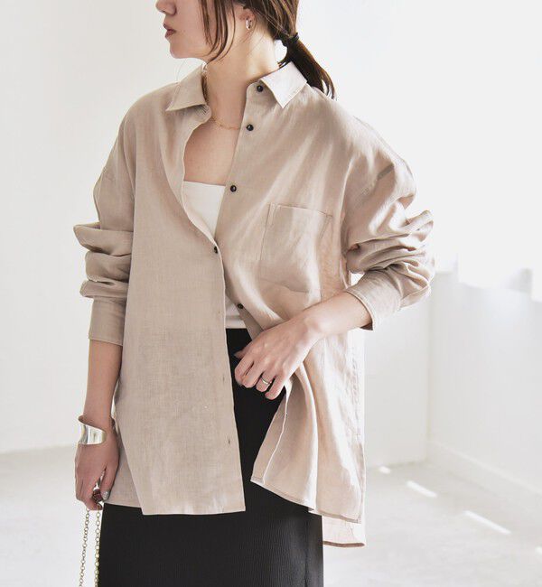 quaranciel「quaranciel:〈洗濯機可能〉リネン ミックス レギュラーカラー ポケット オーバー シャツ」|シャツ・ブラウス|