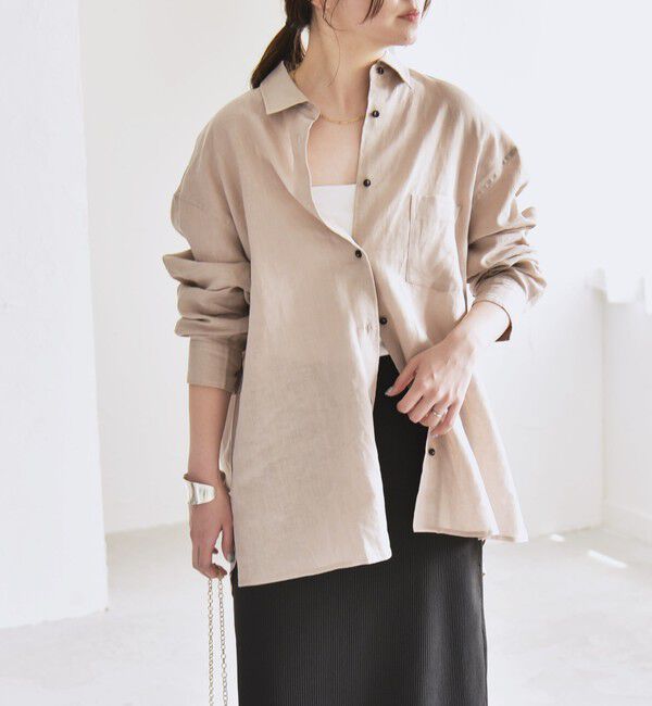 quaranciel「quaranciel:〈洗濯機可能〉リネン ミックス レギュラーカラー ポケット オーバー シャツ」|シャツ・ブラウス|