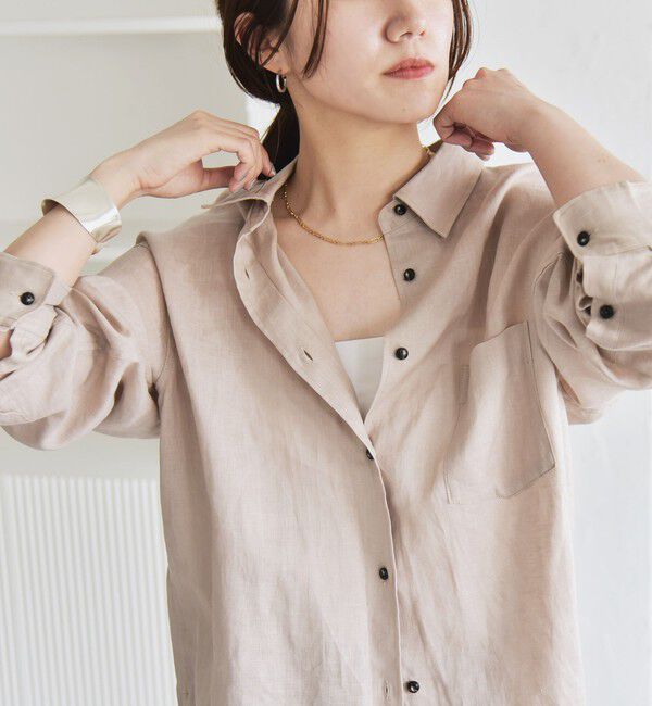 quaranciel「quaranciel:〈洗濯機可能〉リネン ミックス レギュラーカラー ポケット オーバー シャツ」|シャツ・ブラウス|
