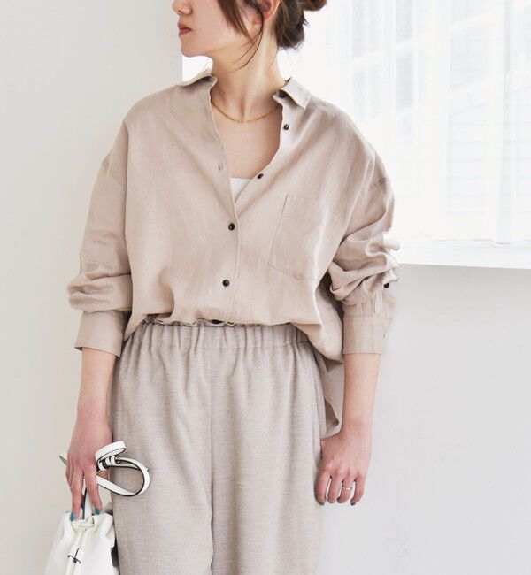 quaranciel「quaranciel:〈洗濯機可能〉リネン ミックス レギュラーカラー ポケット オーバー シャツ」|シャツ・ブラウス|